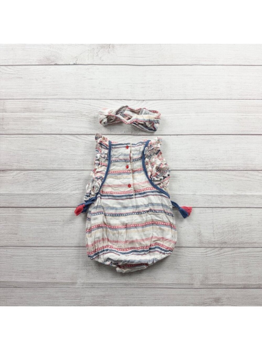 Chelsea’s Corner Baby Girl Romper Headband Set Stripe Sleeveless NWT 9-12 Months - Picture 3 of 3